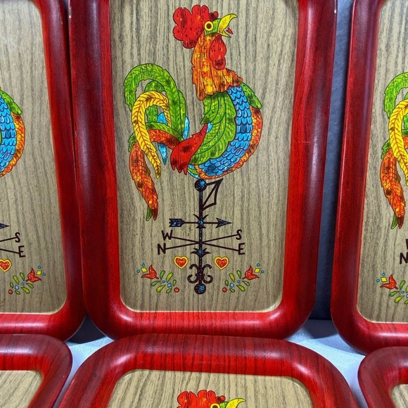 6 Vtg Weather Vane Rooster Metal Serving‎ Trays - Picture 4 of 11